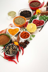 Spices and herbs on table. Food and cuisine ingredients.