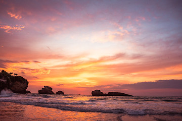 Sunset view of the grande beach in Biarritz, France .