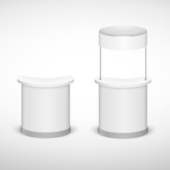 Trade Exhibition Stand mock up isolated on white background. White creative exhibition stand design for Presentation. Vector illustration EPS10