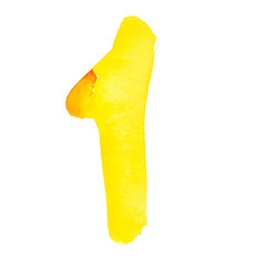 Yellow watercolor numbers