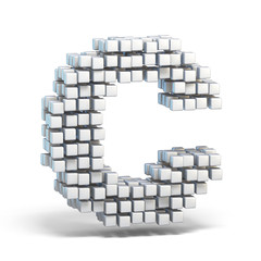 White voxel cubes font Letter C 3D