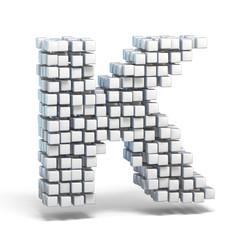 White voxel cubes font Letter K 3D