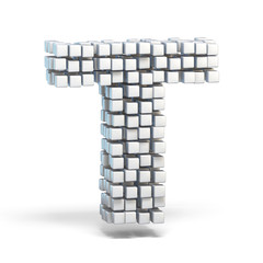 White voxel cubes font Letter T 3D