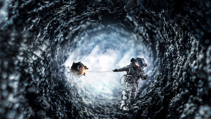 Spaceman steal planet. Mixed media