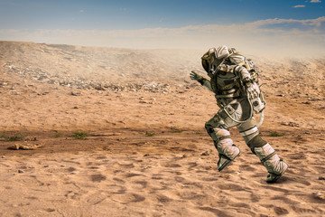 Spaceman running fast. Mixed media