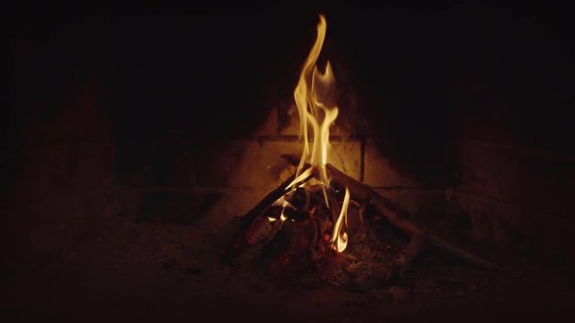 Loopable CLip of Kindling Burning Brightly in Fireplace with Sound