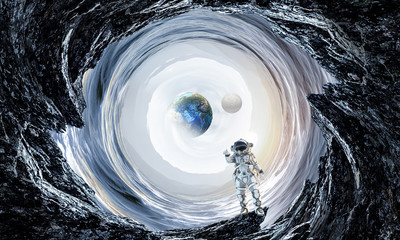 Astronaut and space. Mixed media