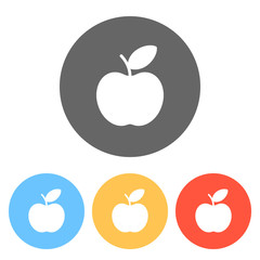Simple apple icon. Set of white icons on colored circles
