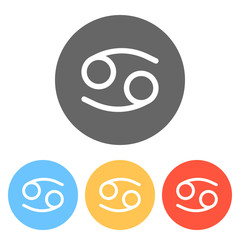 Astrological sign. Cancer simple icon. Set of white icons on colored circles