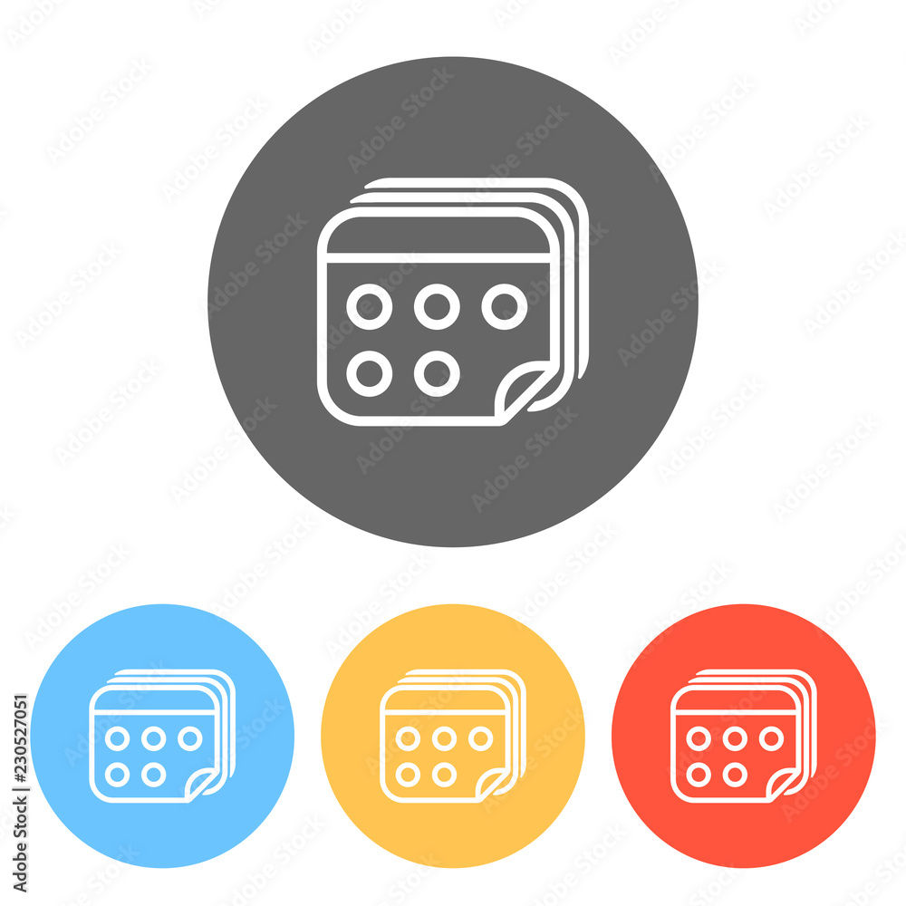 Poster several pages of calendar. simple outline icon. set of white icons on colored circles