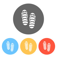 Beach striped slippers. Flip flops icon. Set of white icons on colored circles