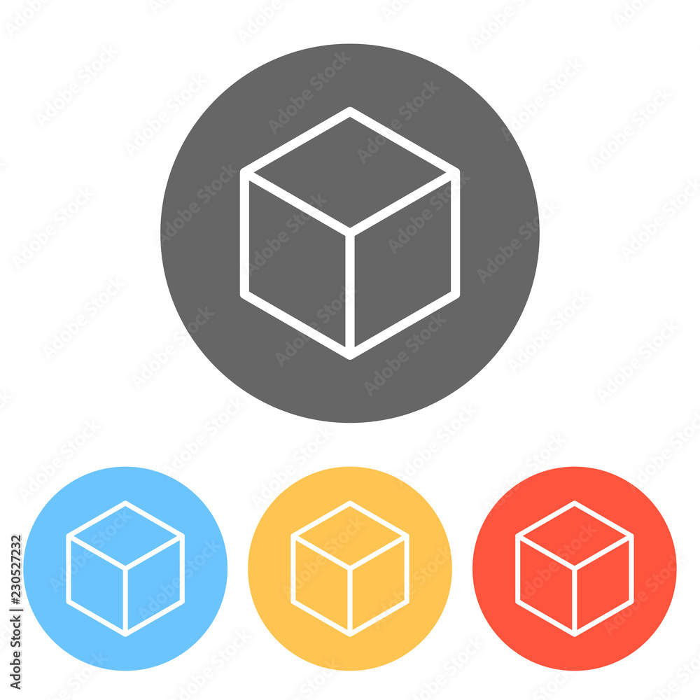 Poster geometric empty cube. simple outline icon. set of white icons on colored circles