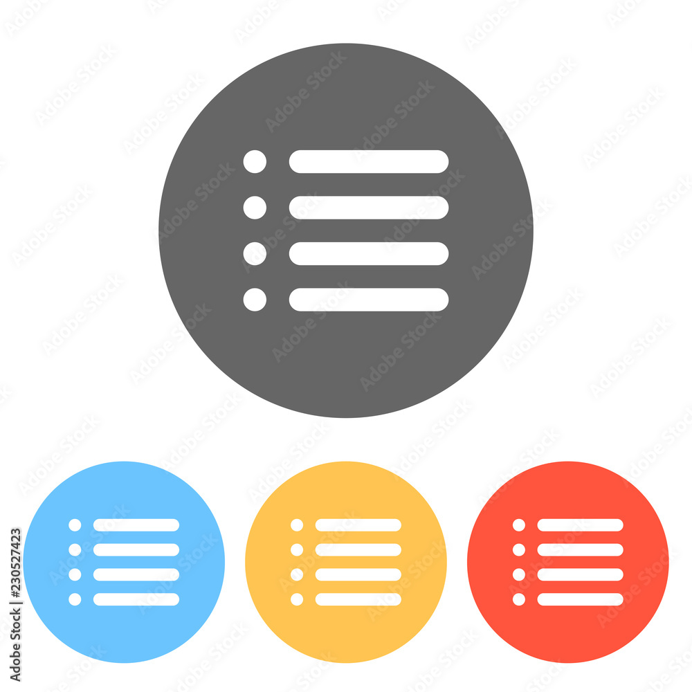 Poster simple list menu icon. set of white icons on colored circles