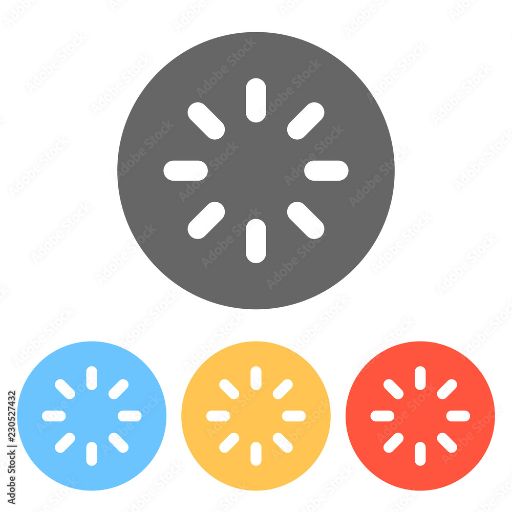 Aufkleber loading or wait icon. set of white icons on colored circles