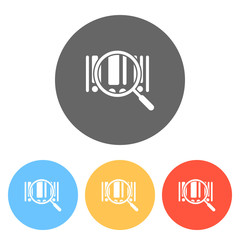 Bar code and magnifying glass. Simple icon. Set of white icons on colored circles