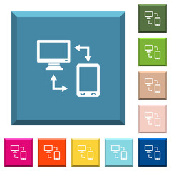 Connecting mobile to desktop white icons on edged square buttons