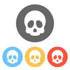 Simple skull icon. Set of white icons on colored circles