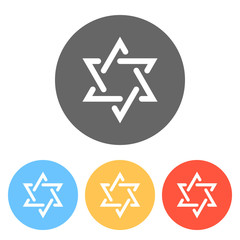Star of david, simple icon. Set of white icons on colored circles