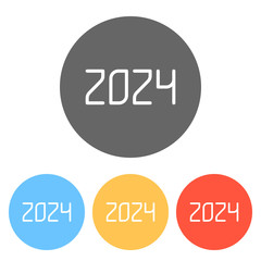 2024 number icon. Happy New Year. Set of white icons on colored circles