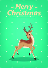 Simple Merry Christmas greeting card  with cute xmas baby deer. Print standart A5.