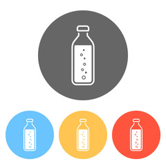 bottle of water with bubbles, simple icon. Set of white icons on