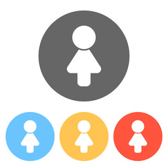 Female symbol. Simple icon of woman. Set of white icons on color