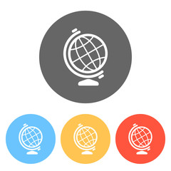 Simple globe symbol. Linear icon. Set of white icons on colored