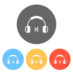 Headphones and music wave. Min volume level. Simple icon. Set of