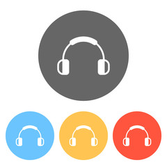 Headphones and music. Mute volume. Simple icon. Set of white ico