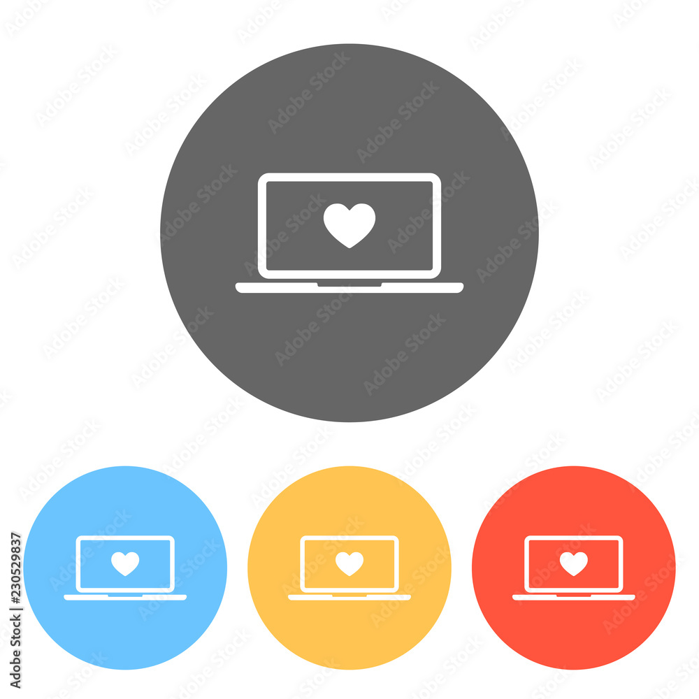 Poster laptop or notebook computer with heart on screen. simple icon. s