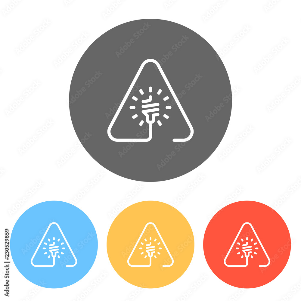 Poster led lamp in warning triangle. linear icon with thin outline. one