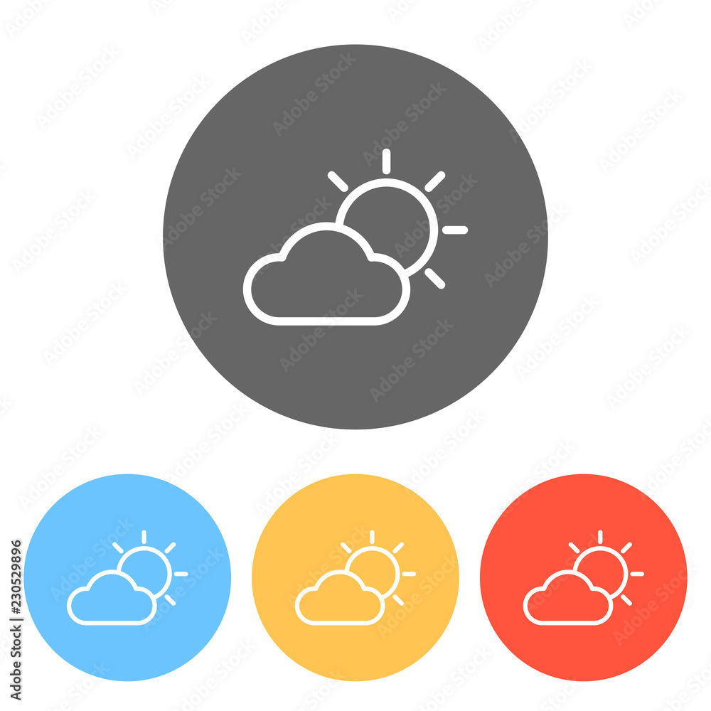Poster sun and cloud. weather symbol. linear icon with thin outline. se