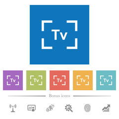 Camera time value mode flat white icons in square backgrounds