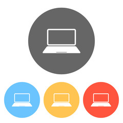 Laptop or notebook computer icon. Set of white icons on colored