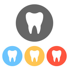 Silhouette of tooth. Simple icon. Set of white icons on colored
