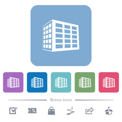 Office block flat icons on color rounded square backgrounds
