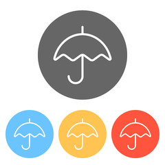 Simple umbrella icon. Linear, thin outline. Set of white icons o