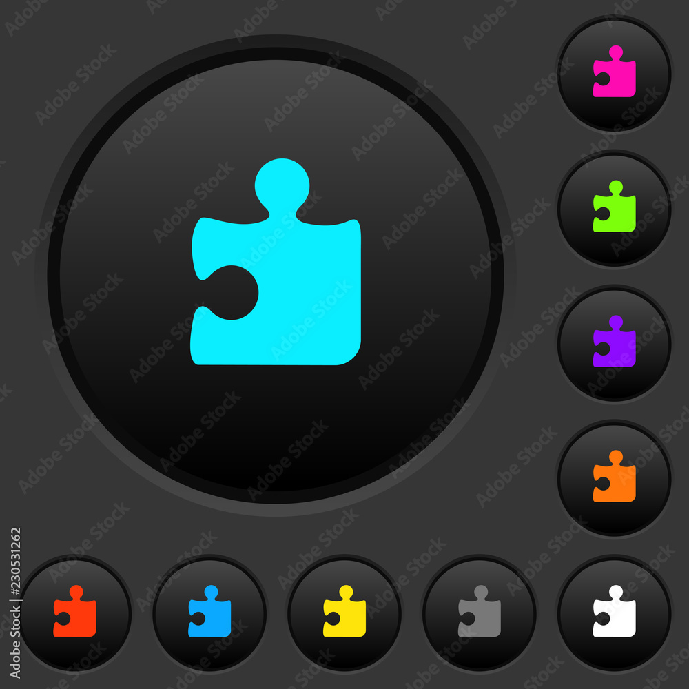 Poster single puzzle piece dark push buttons with color icons