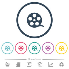 Movie roll flat color icons in round outlines