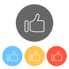 Simple like icon. Social symbol. Set of white icons on colored c