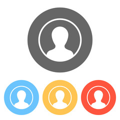 Profile, person in circle. Set of white icons on colored circles