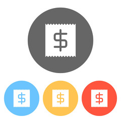 Receipt with dollar symbol. Set of white icons on colored circle
