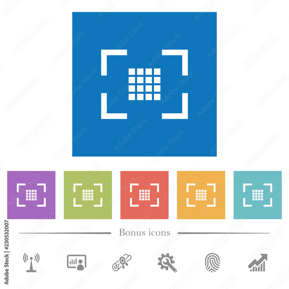 Aufkleber camera sensor settings flat white icons in square backgrounds