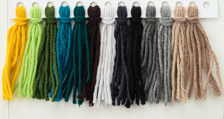 multicolored wool threads, palette for color selection