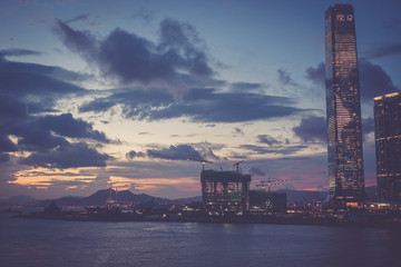 Hong Kong - August 17, 2018 :Evening streets of Hong Kong famous harber