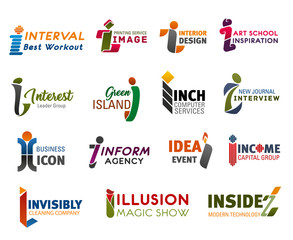 Corporate identity of letter I, business icons