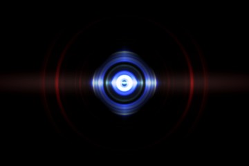 Abstract light blue circle with red sound waves oscillating, technology background