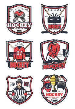 Ice hockey game sport vector icons