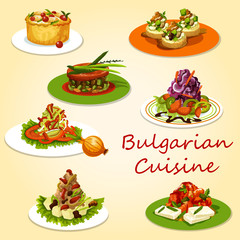 Bulgarian cuisine meat and veggies salads, snacks