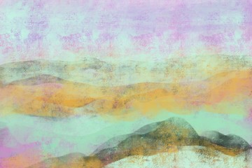 Abstract painterly landscape, imaginative blurred soft focus natural organic forms in hand painted artwork